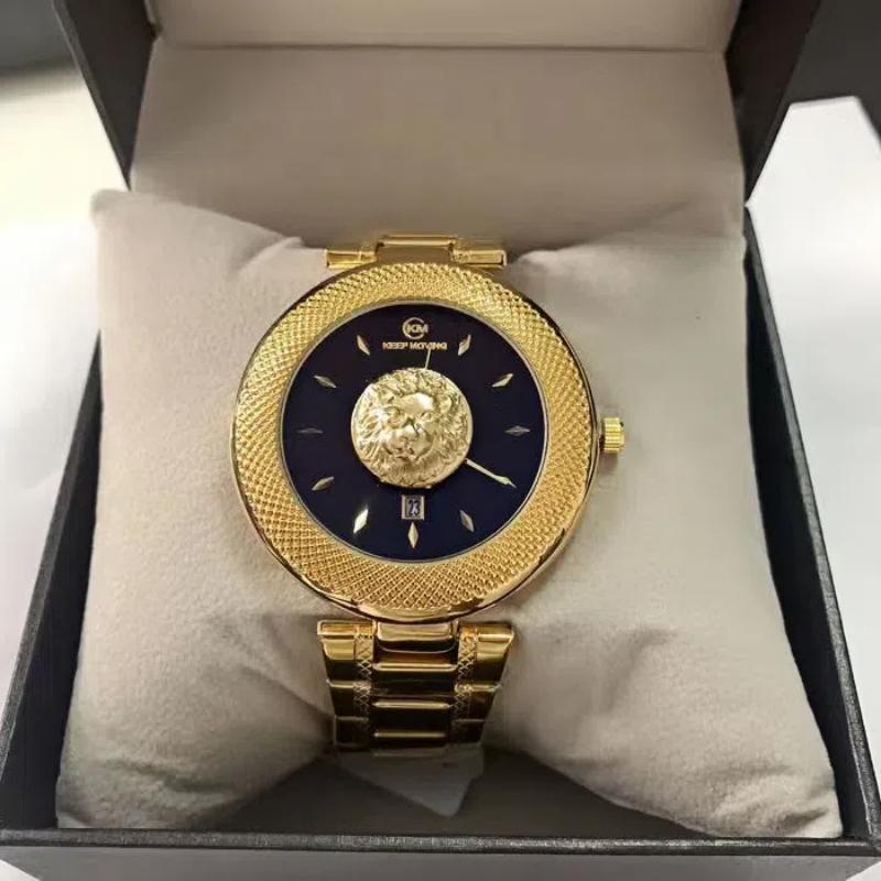 

Водонепроницаемые стальные полоски креативный циферблат с календарем в виде головы льва женские кварцевые часы модные женские аксессуары изысканные праздничные подарочные часы золотой/чёрный