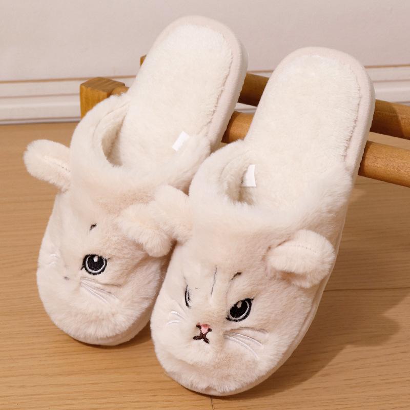 Cute Cat Slippers Women's Plush Slippers Cartoon Kitten Pattern, Warm Indoor House Shoes for Autumn and Winter, Unisex Soft Slippers, Couple Slippers