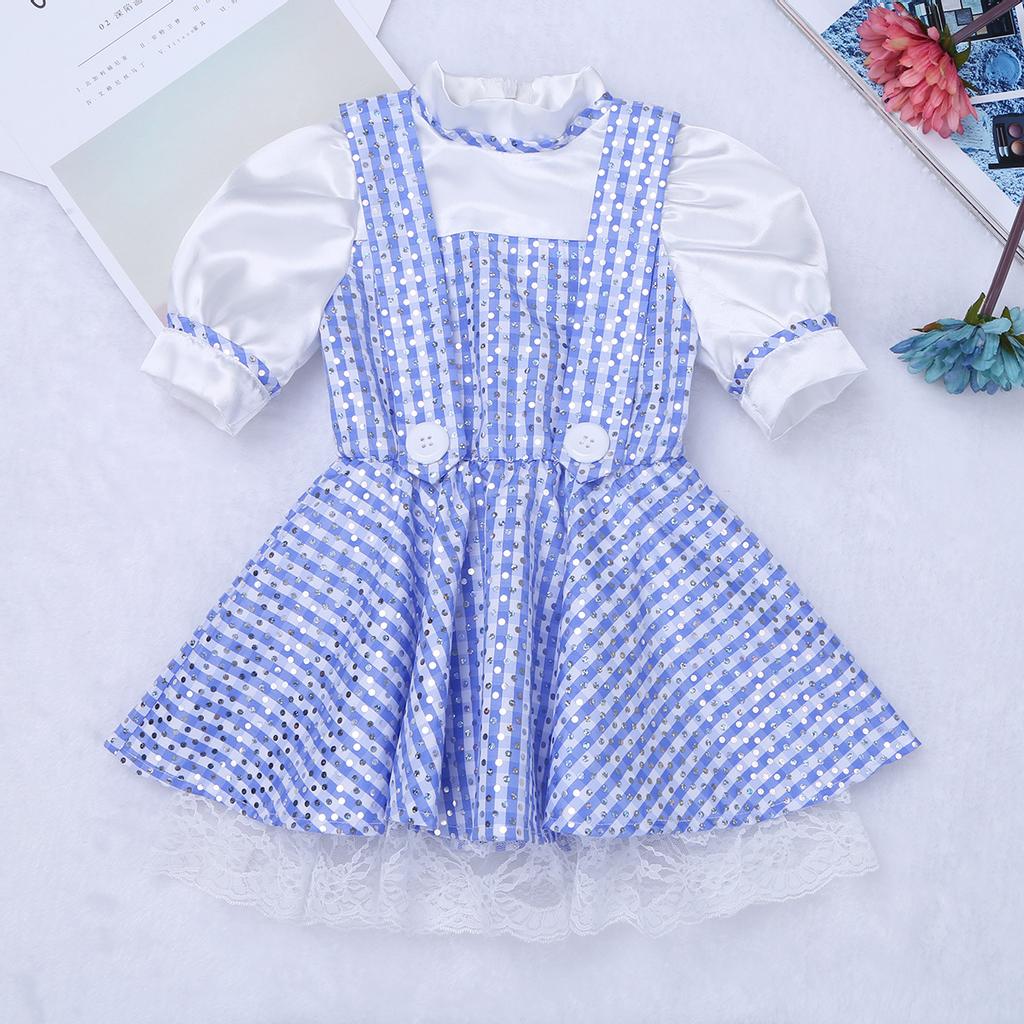 Kids Girls Sequined Polka Dots Plaid Halloween Dressing Up Kids Cosplay Party Dress Costume