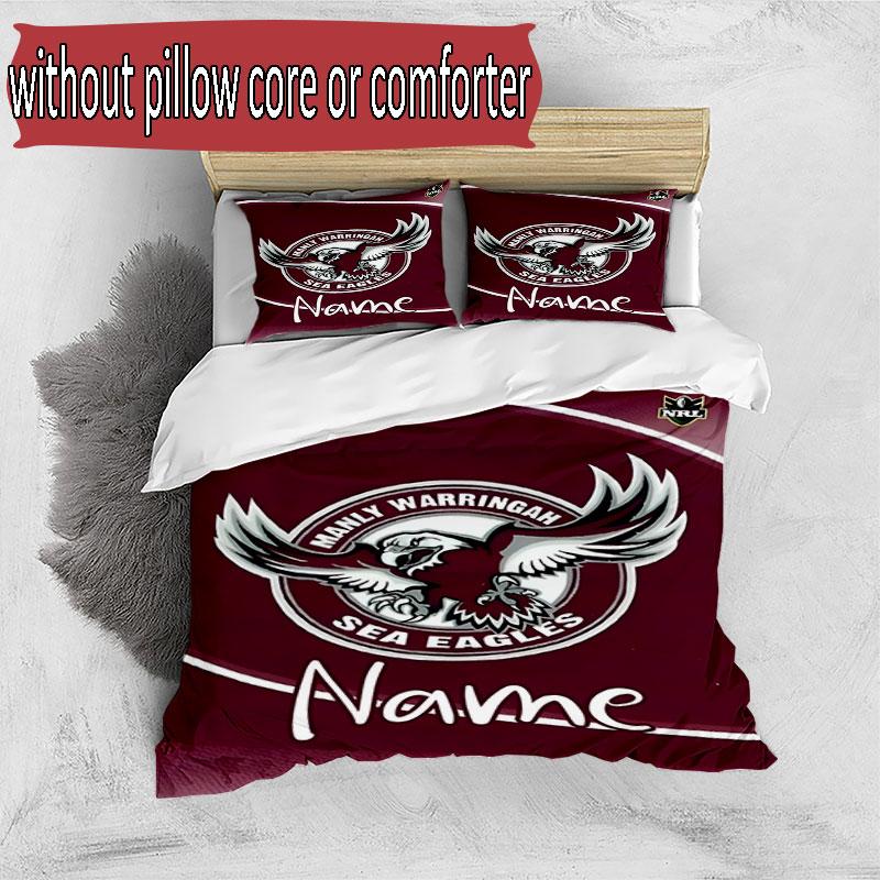 3pcs Duvet Cover Set (1*Duvet Cover + 2*Pillowcase, Without Core), Custom Name Manly Warringah Sea Eagles Pattern Bedding Set, Home Bedroom Decor Gift