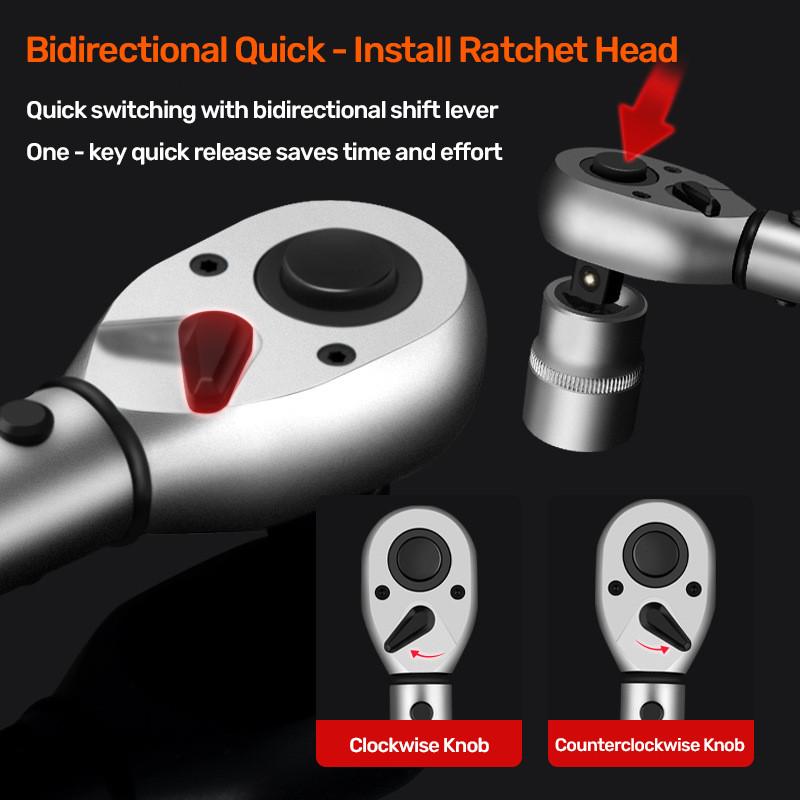 1 /4'' 3/8'' 1/2'' 72-Tooth Ratchet Handle Drive Click Torque Wrench Adjustable Industrial Dual-Direction Upgraded Torque Wrench