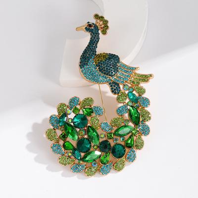 Wuli&baby Grandes Broches de Paon de Luxe Pour Femmes Dame 3 couleurs Oiseau Animal Scintillant Fête Bureau Broches Cadeaux