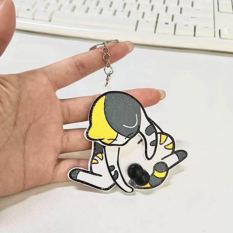 Creative Pull Play Egg Cat Keychain Fidget Toys Cute Funny Rotatable Acrylic Bag Pendant For Women Keyring Purse Bag Accessory