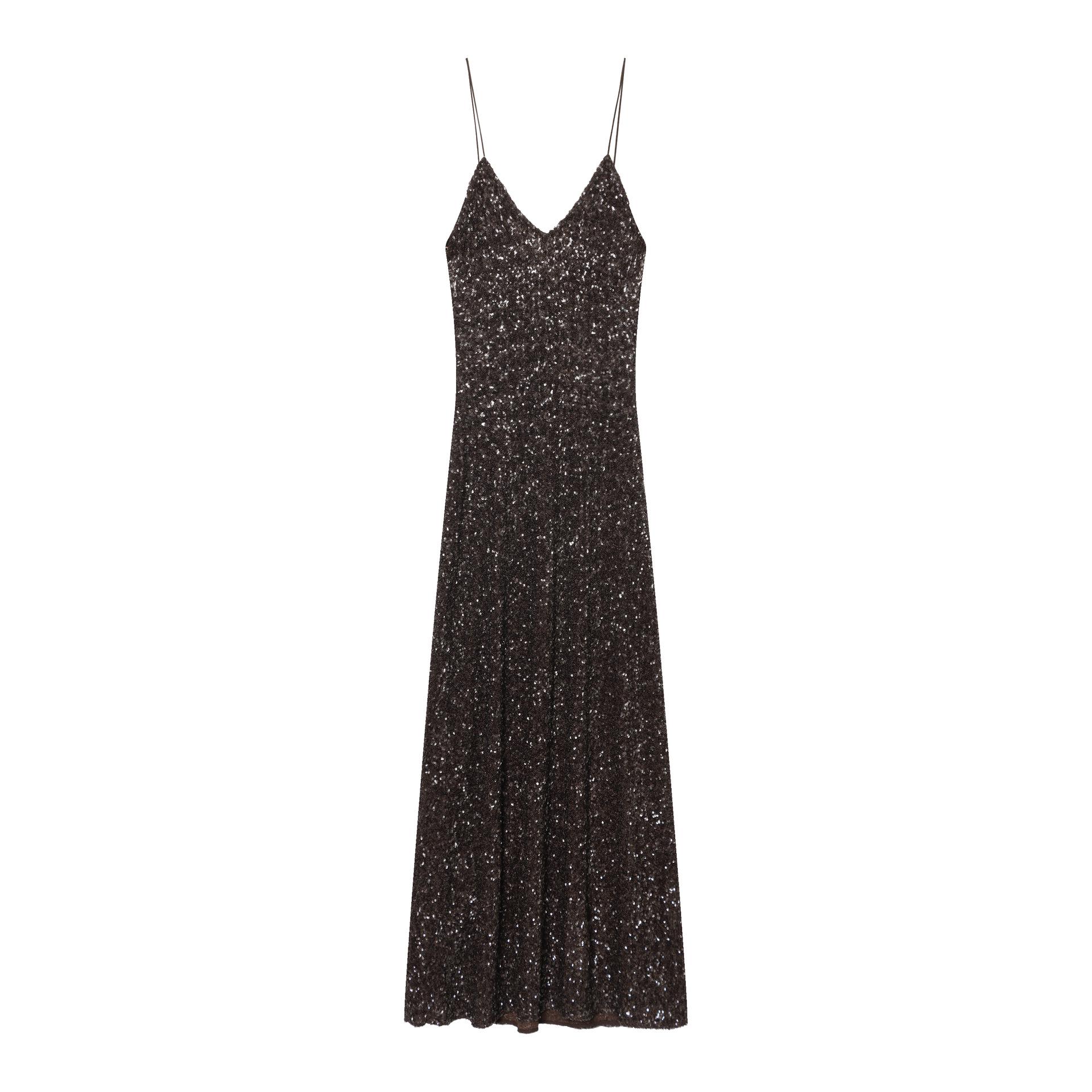 

ZR Women s European & American Sequin Slim-fit Evening Gown with Spaghetti Straps Medium чёрный
