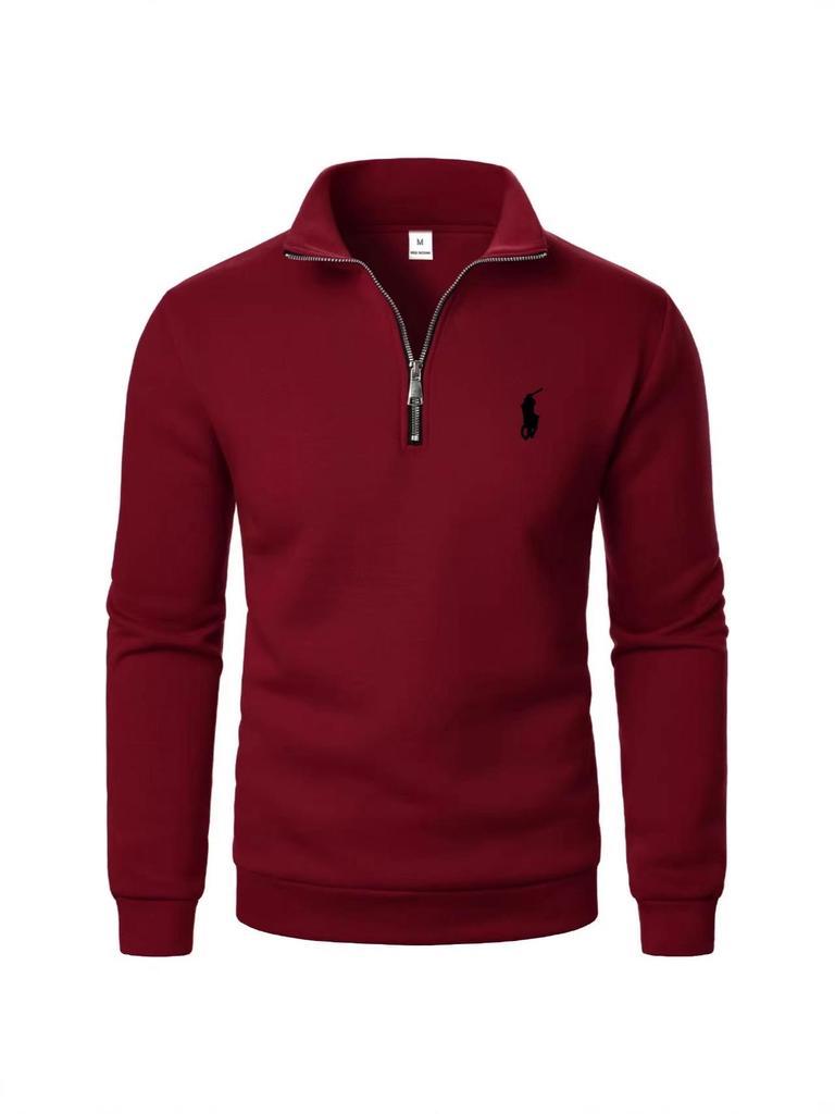 Herren-Polo-Stil Stehkragen Halbreißverschluss Sweatshirt mit besticktem Pony