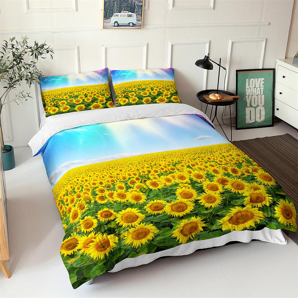 Sunflower Duvet Cover Set Yellow Flower Twin Bedding Set Polyester Black Gold Yellow Sunflowers Print Quilt Cover For Kids Teens