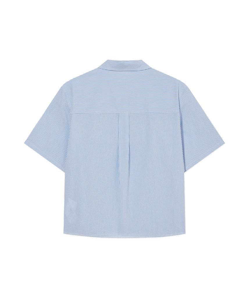 COVERNAT WOMAN Seersucker Half Shirt Sky Blue
