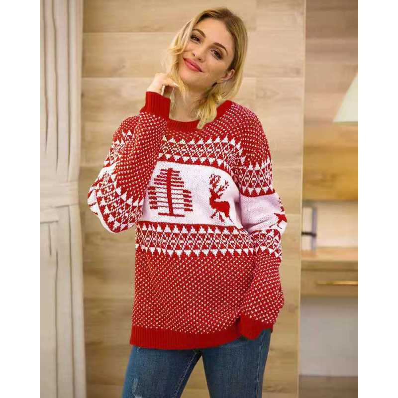 Christmas Sweater Women Christmas Deer Warm Knitted Long Sleeve Sweater Jumper Top Winter Autumn Pullovers