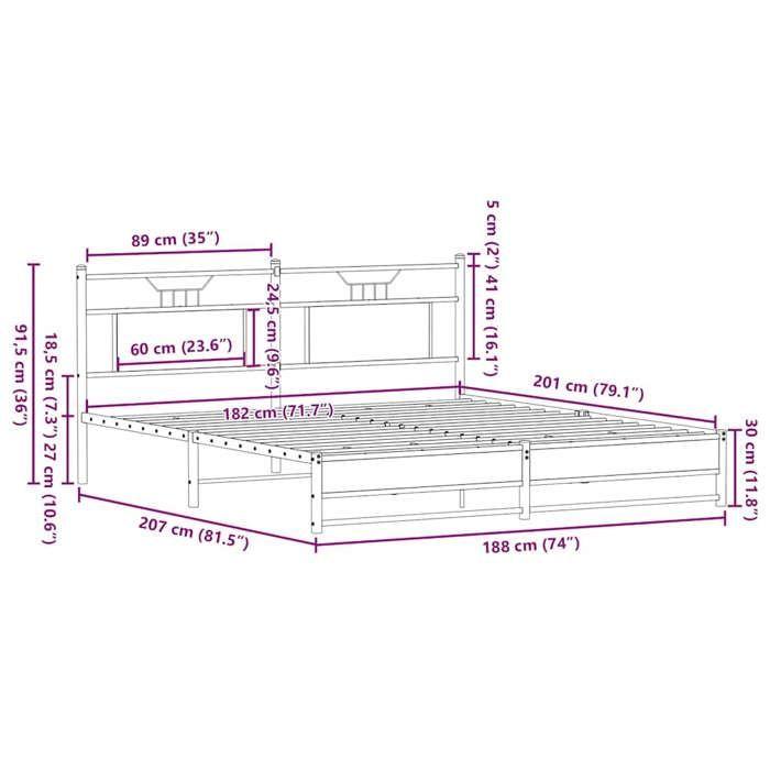 VidaXL Metal Bed Frames Without Mattress Smoked Oak 180x200 Cm 3325109