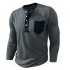 Mens Contrast Color Pocket Long Sleeve Crew Neck Henley Casual T Shirt