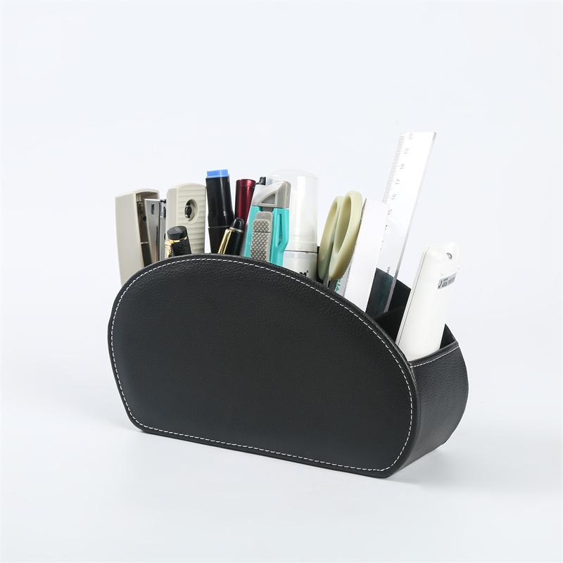 LG8175 5-Compartment PU Leather Multifunctional Office Organizer Pen Holder for Home Office & School Desk Multi-Purpose Storage (Black,22.0X7.5X12.0cm)