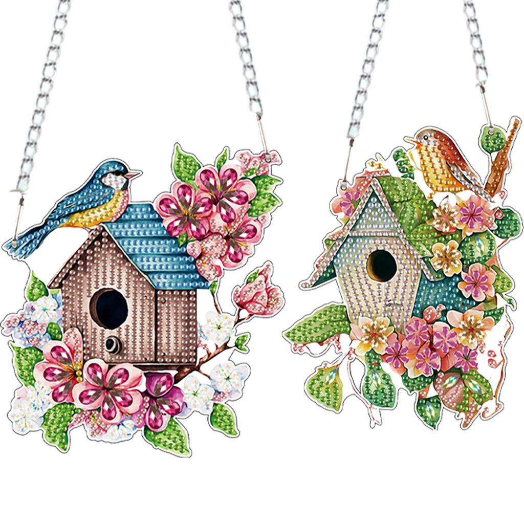 2pcs 2D Flat DIY Rhinestone Diamond Art Window Pendants Special Shape Diamond Painting Set Window Hanging Art for Home Decor
