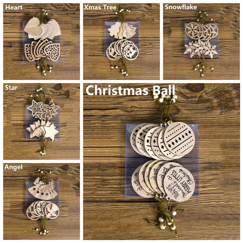 DIY Gifts Drop Pendant Christmas Tree Decoration Xmas Hanging Snowflake/Star/Angel Wooden Ornaments