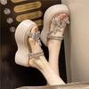Wear height-increasing versatile fashion sandals fairy two wear thick-soled round head lazy casual rhinestone slippers 2025 summer