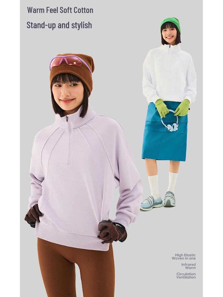 TECTOP Women's Cotton Hoodie: Breathable, Loose Fit, Stand Collar, Half-Zip, Long Sleeve for Autumn/Winter.
