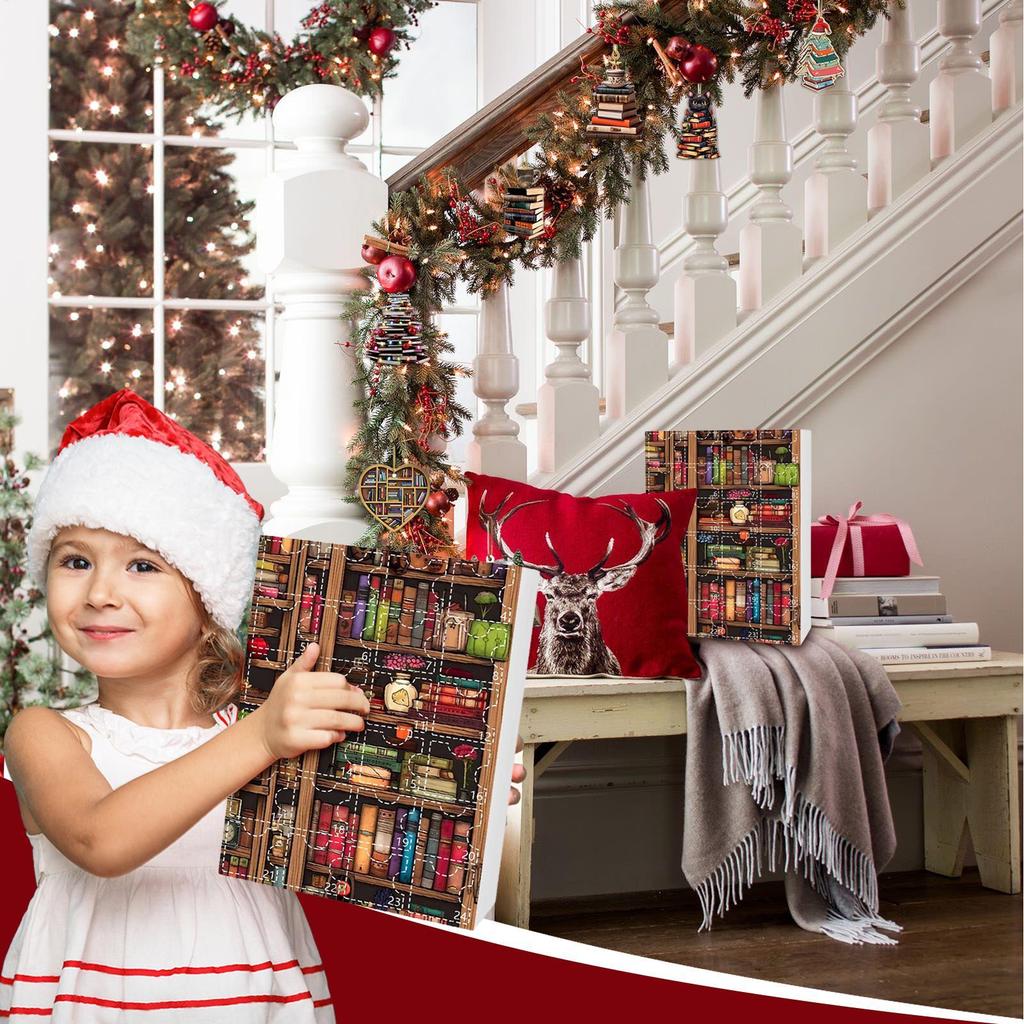 Christmas Tree Shaped Bookshelf Pendant Advent Calendar 24 Days 2D Acrylic Book Stacking Pendant Countdown Calendar Boxes