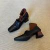 Nische vielseitige Ein-Pedal Tiefmaul kleine Lederschuhe Damen 2025 neu Retro-Stil eckige Spitze schlicht dicker Absatz weiche Lederschuhe