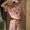2pcs Cartoon Printed Pajamas Suit Women Summer Short Sleeve T Shirt and Shorts