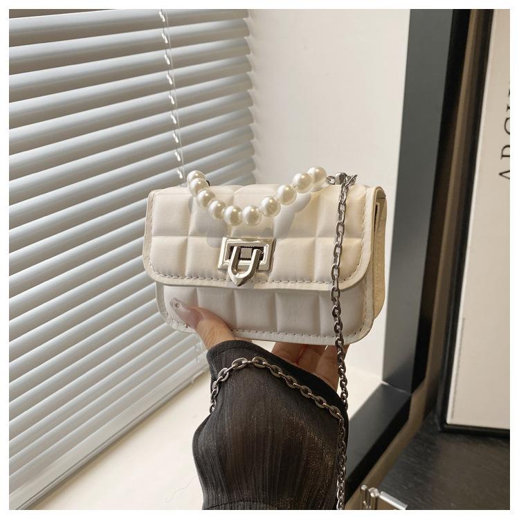 Indented Square Chain 2025 New Korean Version Lock Solid Color Design Chain Texture Single Shoulder Crossbody Small Square Bag Woman