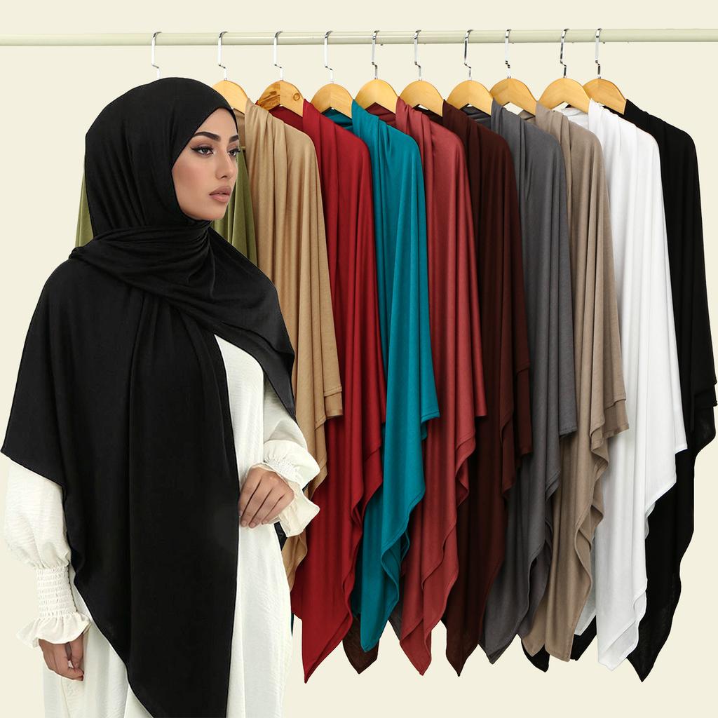 Hijab Quadrato Musulmano in Cotone 145*145cm Sciarpa Lunga in Jersey Turban Morbido Uniforme Fasce per la Testa per Donne Fascia per la Testa a Turbante Islamico