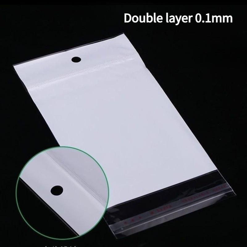 200pcs Thick White Pearl Film Packaging Bag Hanging Hole Display Bag Bracelet Necklace Hair Accessory Gift Self-adhesive Transparent Packging Pouch 6*12cm (inner 6*6cm)