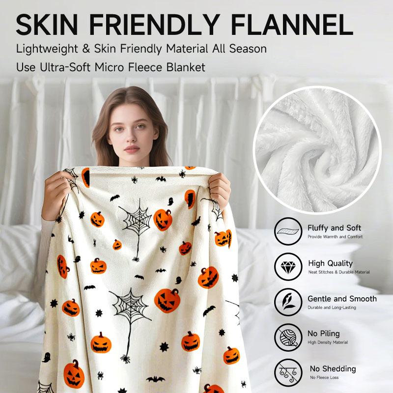 1 piece Halloween-themed flannel blanket with pumpkins and spiders, perfect for sofa, bed, or office. Ideal gift for family, fri