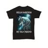 Men'S Wolf Graphic T-Shirt - Hello Darkness My Old Friend Design - Wolf Pack Shirt with Print - Casual Round Neck Tee - All-Season Comfort Fit -