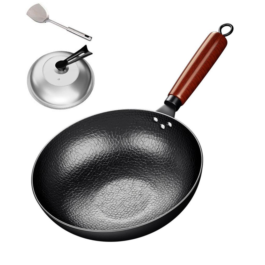 0-coated Hammer-textured Wok, Flat-bottomed Cooking Wok, Hand-forged Stir-frying Wok, Universal Stove, Wok, Iron Wok.