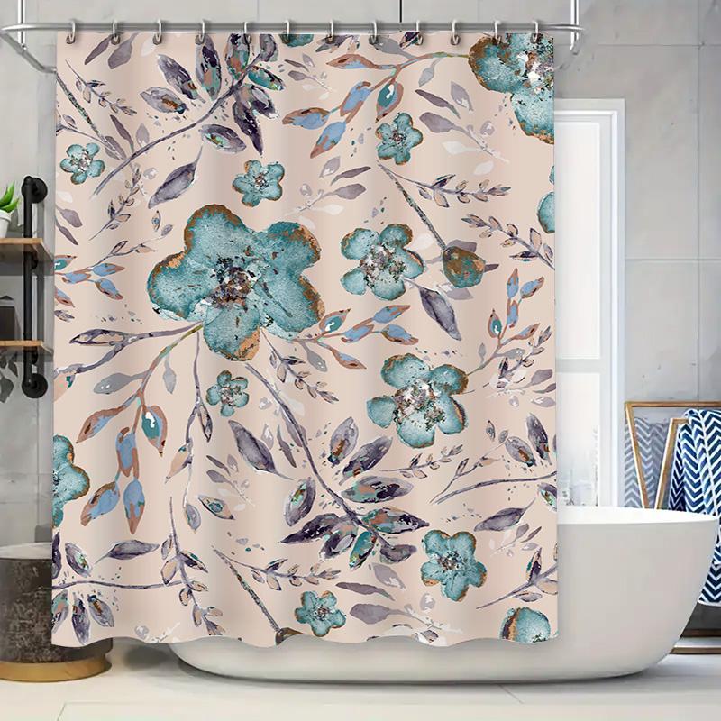 

Green Leaf Pattern Shower Curtain Waterproof Fabric for Bathroom Decor, White Tub Liner Set with Rods Size Customizable 90x180cm