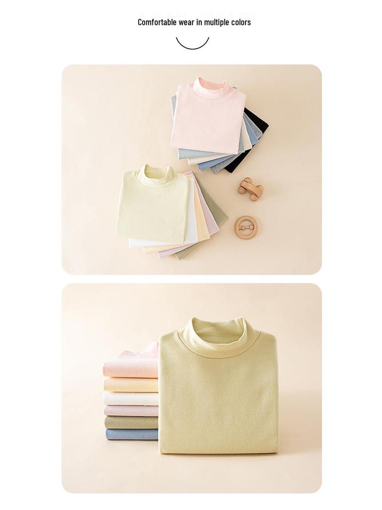 2024 Kids' Warm Long-Sleeve Mid-Collar Cotton T-Shirt for Autumn & Winter