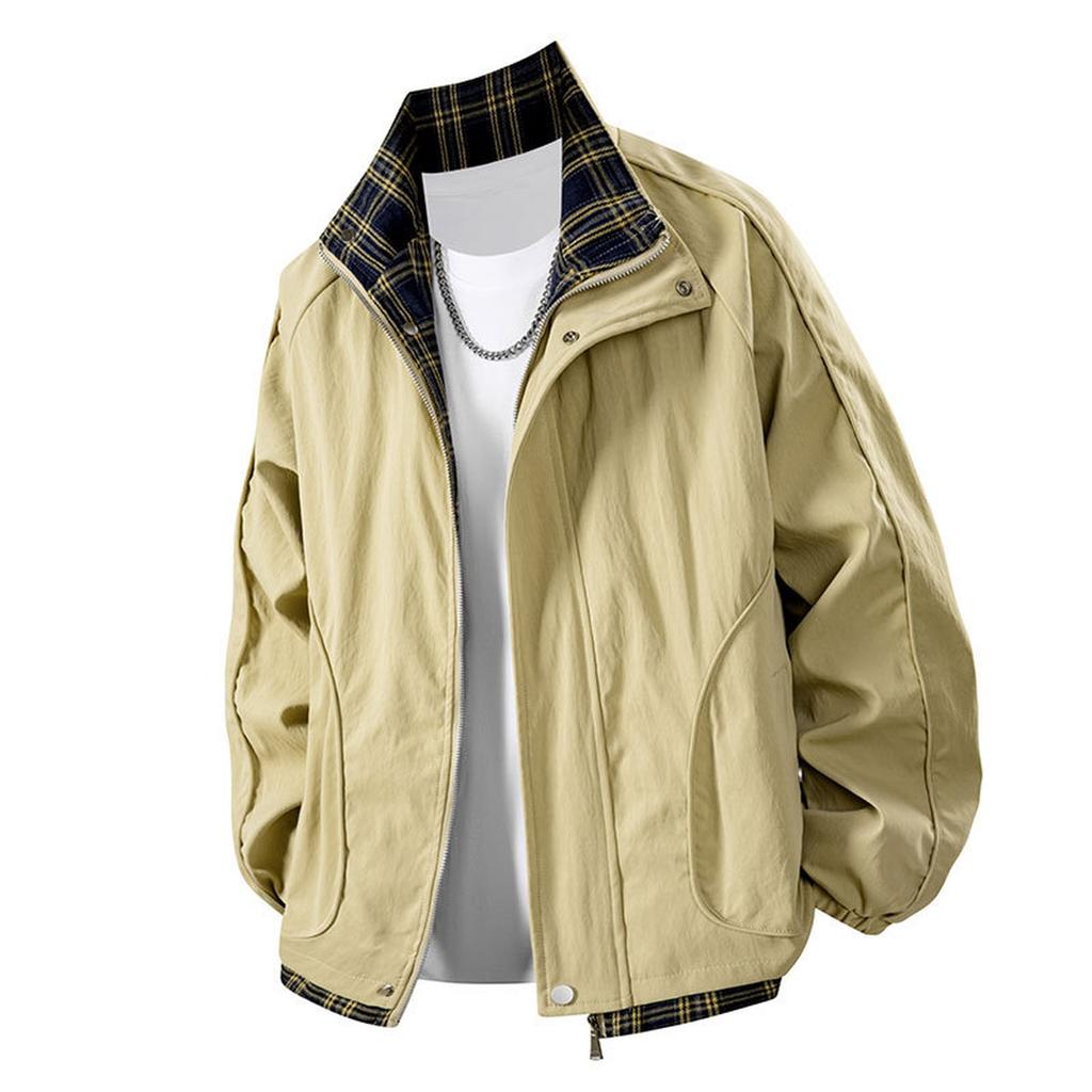 Men's Fashion Youth Casual Coat Fashion Stand Collar Stitching Loose Large Size Coat