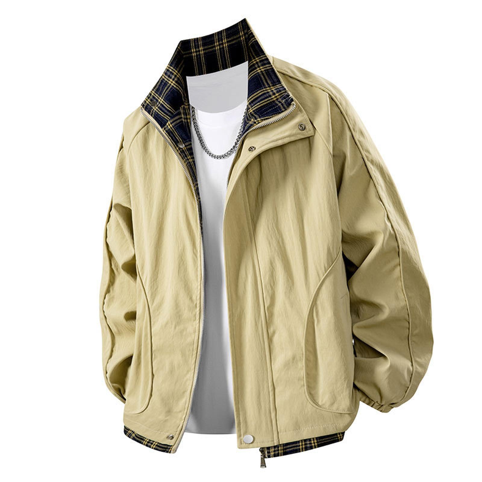 

Мужская мода Молодежное повседневное пальто Модное пальто с воротником-стойкой и прострочкой Свободное пальто большого размера XXL золотой