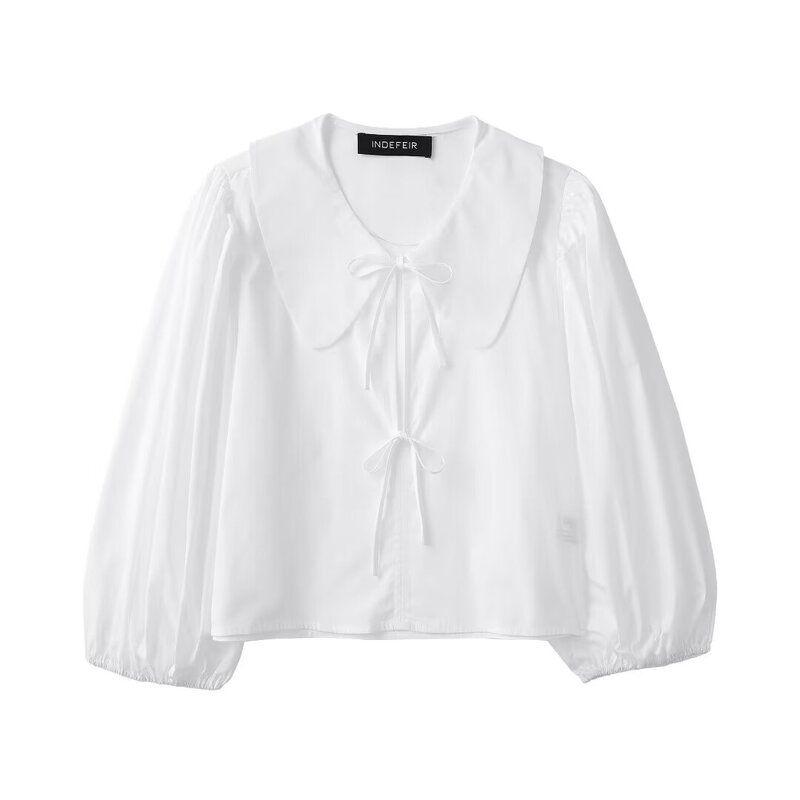 

Fashion Style Women s Summer New White round Neck 3/4 Sleeve Loose Short Poplin Shirt 3090654 250 White L