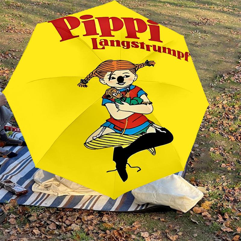 1 Stück Pippi Langstrumpf Regenschirm - 8 Speichen verstärkt, Automatisches Öffnen, Leicht & Langlebig, Niedliches Modeaccessoire für Draußen - W9319
