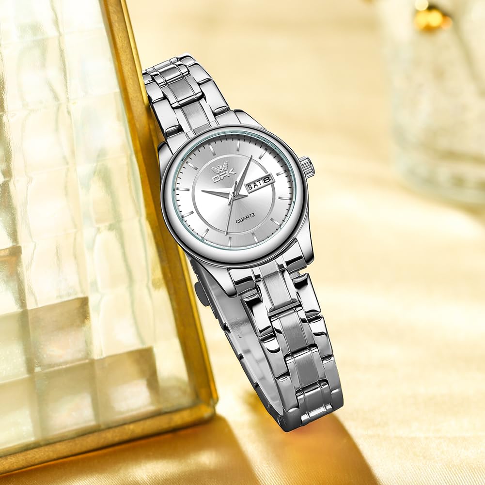OPK Women's Quartz Watch with Stainless Steel Band, Classic Dial, 30M Water Resistance, Lightweight, Business Watch, Popular, Stylish, Cute, Gift for