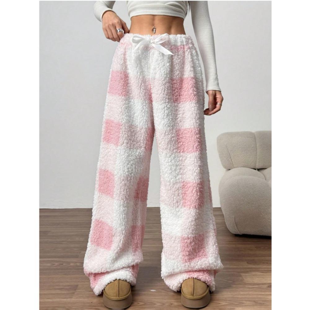 New Style Women's Pants - Winter Edition - Retro Elastic Checkered Straight-leg Loose-fitting Thick and Warm Casual Pants