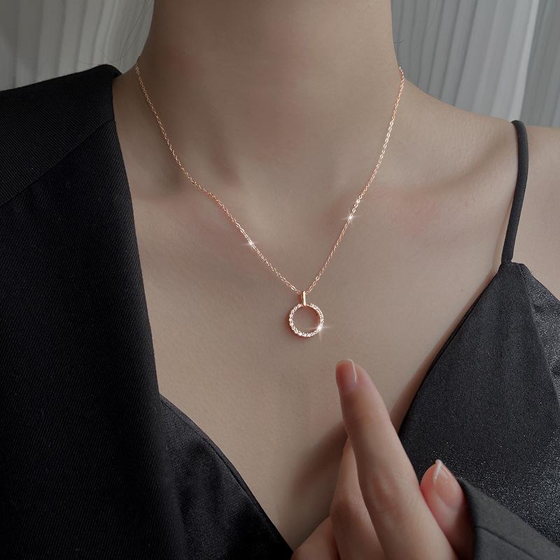 Real Money 925 Sterling Silver Women's Pendant Necklace Round Circle Crystal Pendant Necklace Wedding Party Jewelry Gift