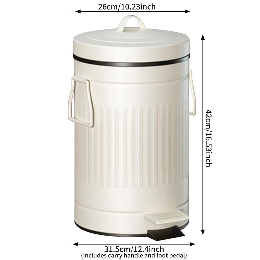 Ivory White Roman Pattern Trash Can with Silent Slow-Close Foot Pedal and Lid