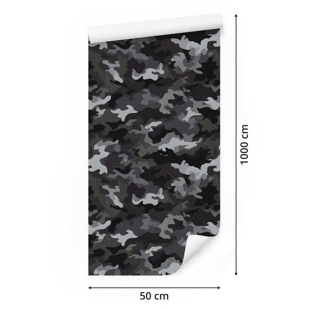 Military camouflage wallpaper graphite, gray and black 50x1000