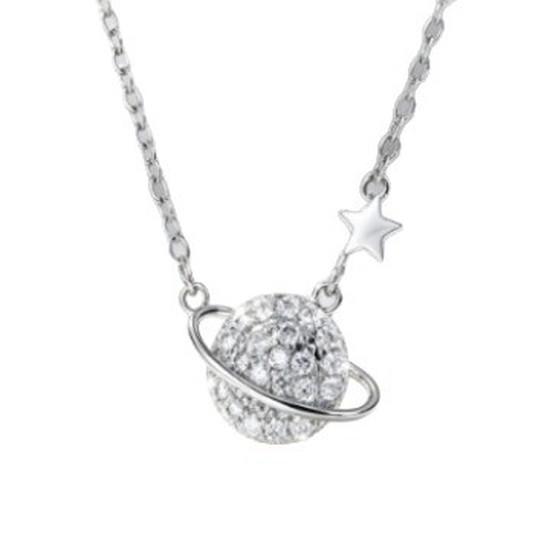 Korean-style Starlight Saturn Zircon Necklace Exquisite Five-pointed Star Pendant Encircling a Planet