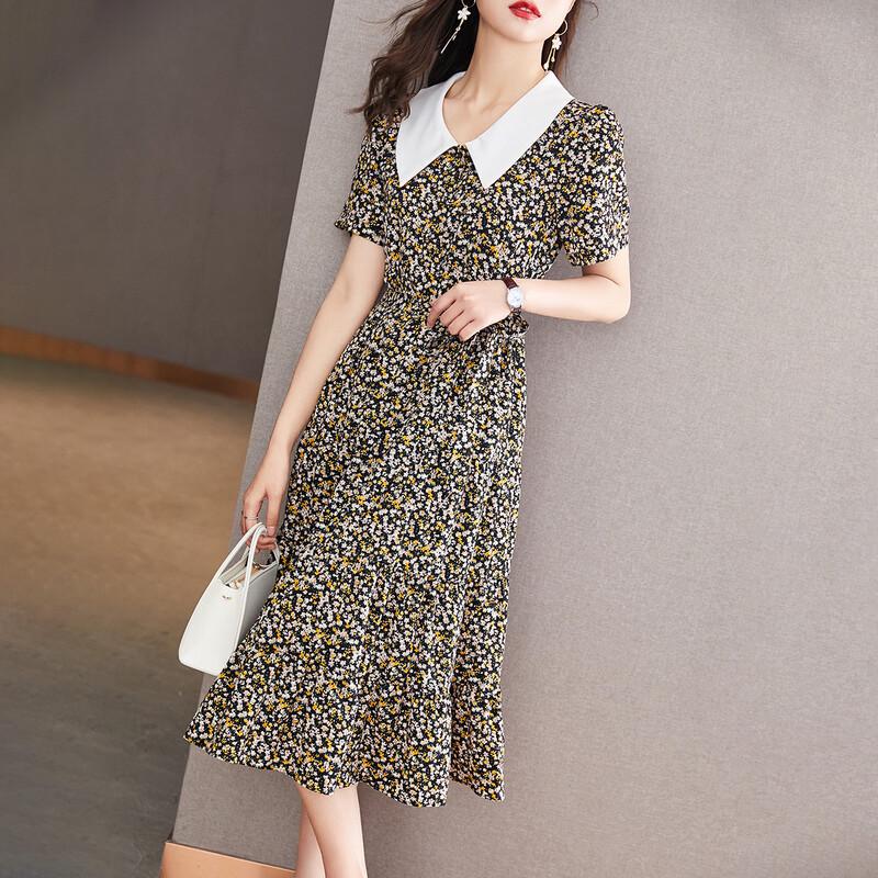 Srcr Doll Collar Slimming Floral Chiffon Midi Dress M