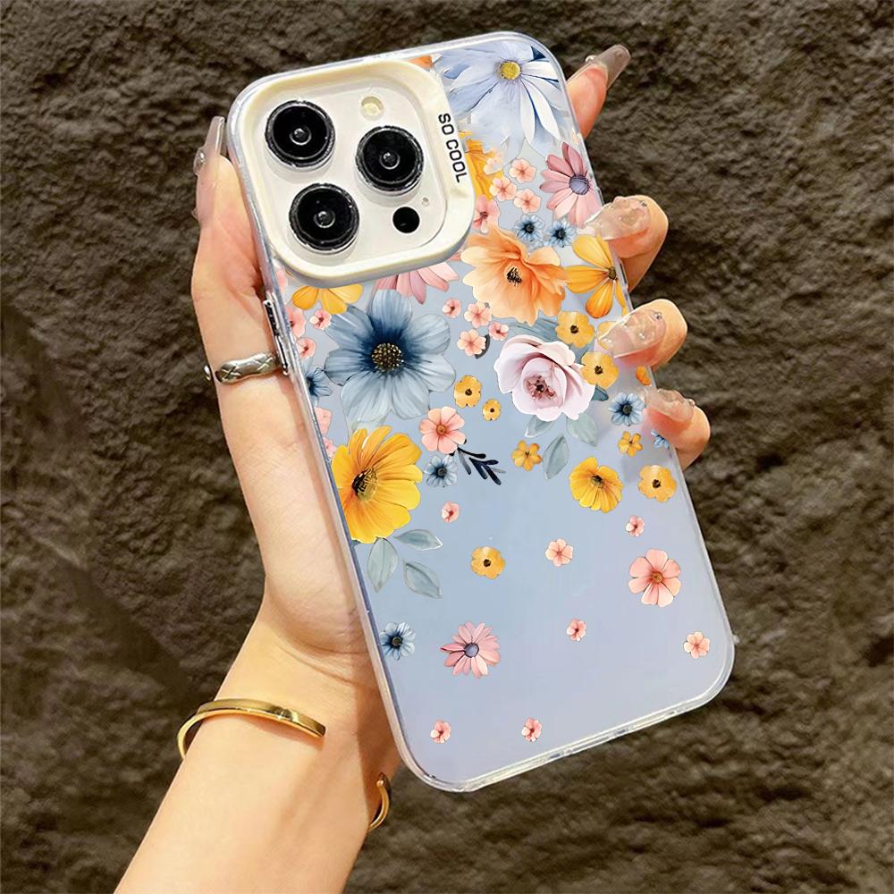 Artistic Flower Painting Matte Laser Phone Case For iPhone 14 Pro Max Case iPhone 16 15 13 12 11 XS X Plus Mini Shockproof Cover