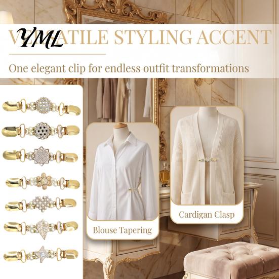 Fashionable Collar Pin 2Pcs Vintage Sweater Clips for Women Girls, Retro Faux Pearl And Rhinestones Cardigan Clips, Elegant Clothing Fasteners Dresses