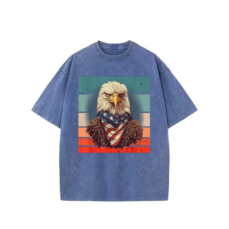 European sizes Men's Vintage Rugged Bald Eagle T-Shirt - Retro Distressed Graphic Tee, Soft Casual Crew Neck Summer