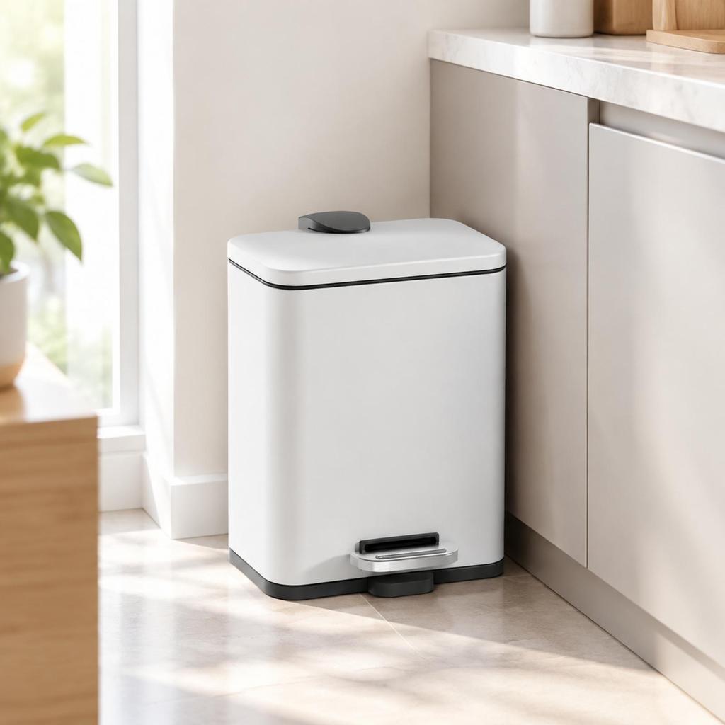 5L Rectangular Pedal Waste Bin Hands Metal with Polypropylene Liner Compact for Kitchen,