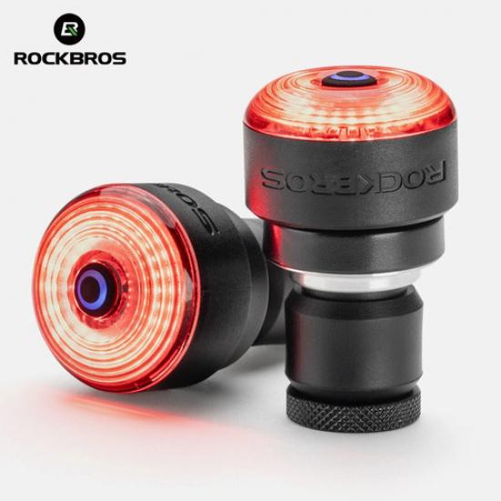 ROCKBROS Bike Handlebar End Plugs Light & Brake Sensing Rear Rechargeable Lights Handlebar End Plugs Light