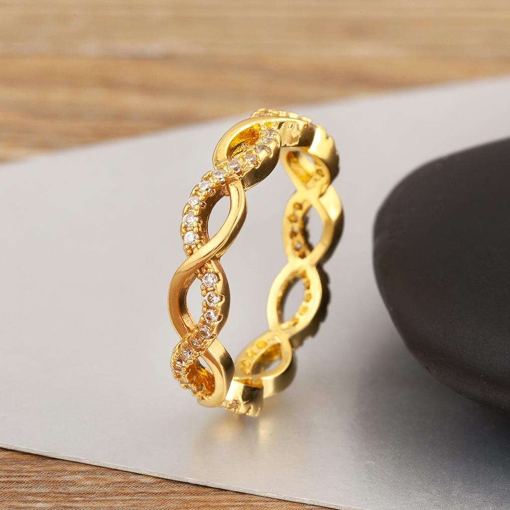 Nidin Hot Sale Chain Shape Hollow Design Personality Rings 4 Styles For Women Men Shiny Crystal Zircon Finger Jewelry Chic Gifts