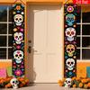 2D Flat, 2D Flat Banner, 1 Pair, Mexico Day of the Dead Porch Banner,, Colorful Skulls,  and Other Elements Style Design, Suitable for Home, Party and