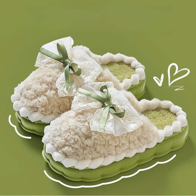 Women's Plush Slippers - Bow Detail Winter House Shoes, Ultra-Soft Non-Slip Indoor Slippers for Home Maternity Comfort