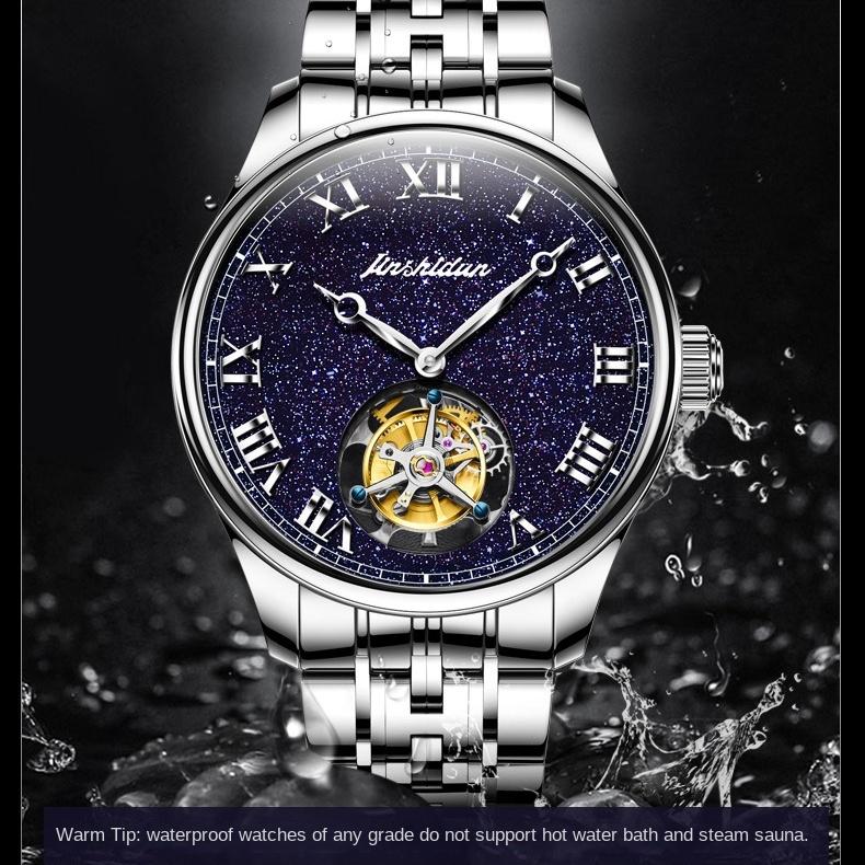 JINSHIDUN Marke Hollow Star Tourbillon Manuelle mechanische Uhr Herrenuhr Herrenuhr